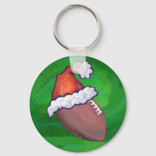 Santa Hat Football on Green Key Ring