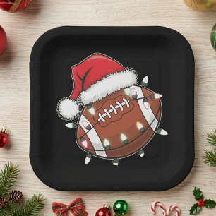Santa Hat Football with Festive Christmas Lights Paper Plate