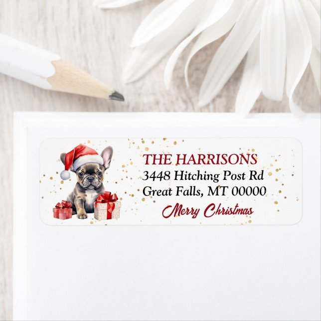 Santa Hat French Bulldog Puppy Gifts Return Address Label (Insitu)