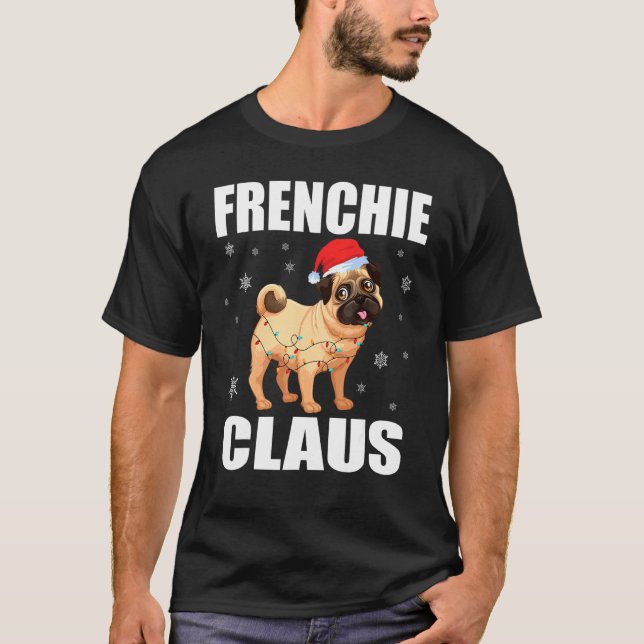Santa Hat Frenchie Claus Cool Dog  Christmas Tee (Front)