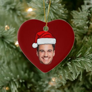 Santa Hat Funny Custom Face Photo Christmas Ceramic Ornament