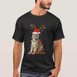 Santa Hat Funny Tiger Tree Xmas Light Animal Chris T-Shirt