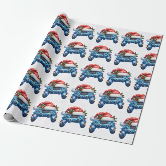 Santa Hat Game Controller Wrapping Paper (Unrolled)