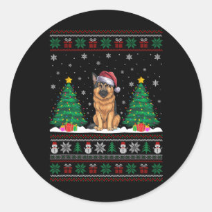 Santa Hat German Shepherd Dog Xmas Tree Lights Ugl Classic Round Sticker