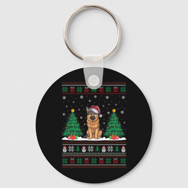 Santa Hat German Shepherd Dog Xmas Tree Lights Ugl Key Ring (Front)