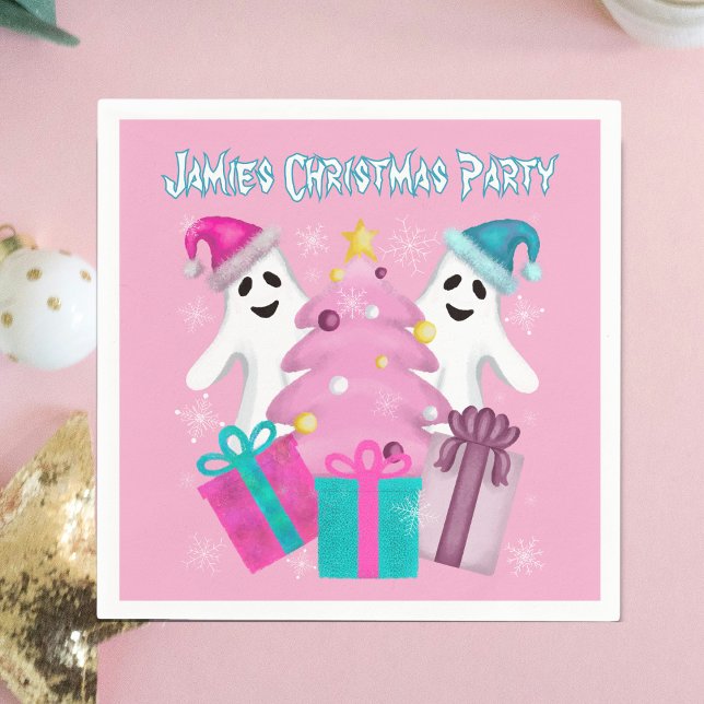 Santa Hat Ghosts with Christmas Tree & Presents Napkin (Creator Uploaded)