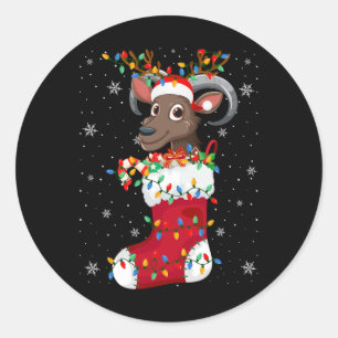 Santa Hat Goat Animal In Socks Xmas Tree Lights Classic Round Sticker