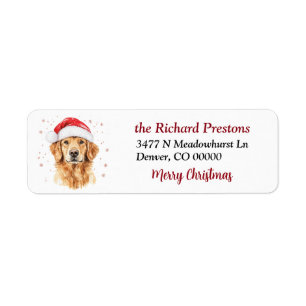 Santa Hat Golden Retriever Dog Return Address Label