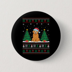 Santa Hat Golden Retriever Dog Xmas Tree Lights Ug 6 Cm Round Badge