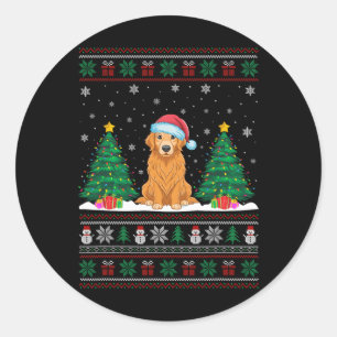 Santa Hat Golden Retriever Dog Xmas Tree Lights Ug Classic Round Sticker