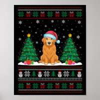 Santa Hat Golden Retriever Dog Xmas Tree Lights Ug