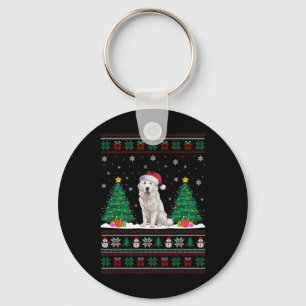 Santa Hat Great Pyrenees Dog Xmas Tree Lights Ugly Key Ring