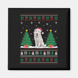 Santa Hat Great Pyrenees Dog Xmas Tree Lights Ugly Magnet