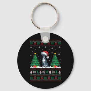 Santa Hat Greyhound Dog Christmas Tree Lights Ugly Key Ring
