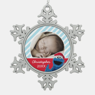 Santa Hat Grover   Add Your Name Snowflake Pewter Christmas Ornament