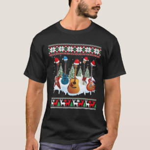 Santa Hat Guitar Lover Gifts Guitar Ugly Christmas T-Shirt