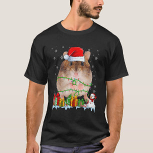 Santa Hat Hamster Christmas Lights Animals  T-Shirt