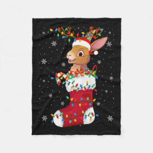 Santa Hat Hare Animal In Socks Xmas Tree Lights Fleece Blanket