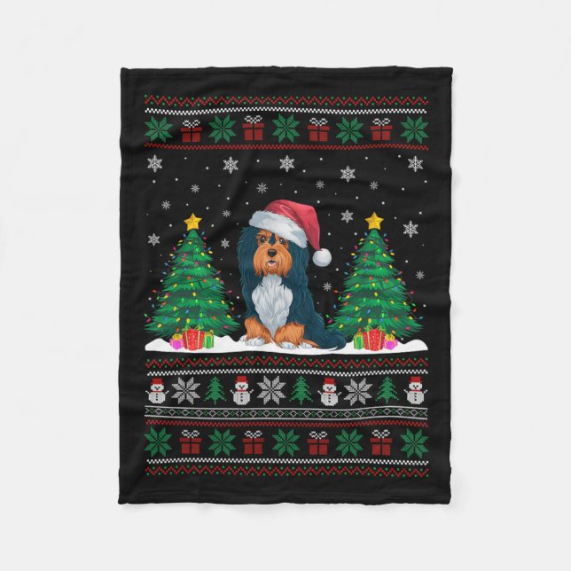 Santa Hat Havanese Dog Christmas Tree Lights Ugly  Fleece Blanket (Front)
