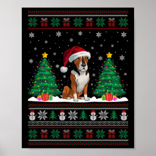 Santa Hat Heeler Dog Christmas Tree Lights Ugly Sw Poster