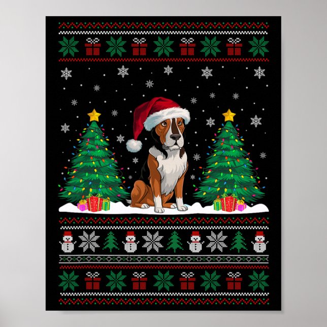 Santa Hat Heeler Dog Christmas Tree Lights Ugly Sw Poster (Front)