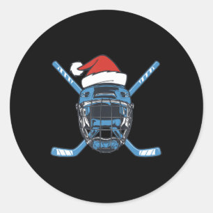 Santa Hat Hockey Sport  Christmas Ice Hockey Playe Classic Round Sticker