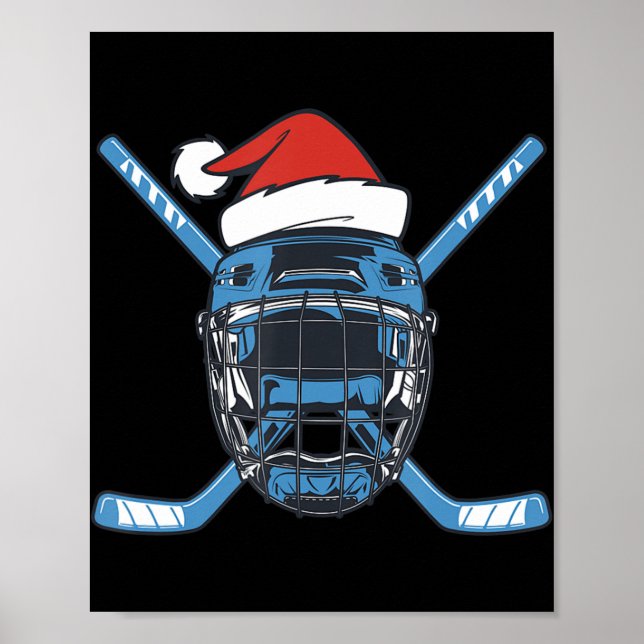 Santa Hat Hockey Sport  Christmas Ice Hockey Playe Poster (Front)