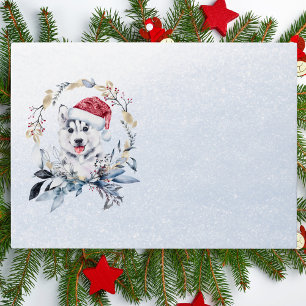 Santa Hat Husky Puppy Gold Foliage Christmas Party Envelope