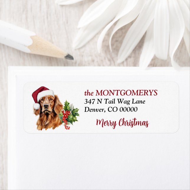 Santa Hat Irish Setter Christmas Return Address Label (Insitu)