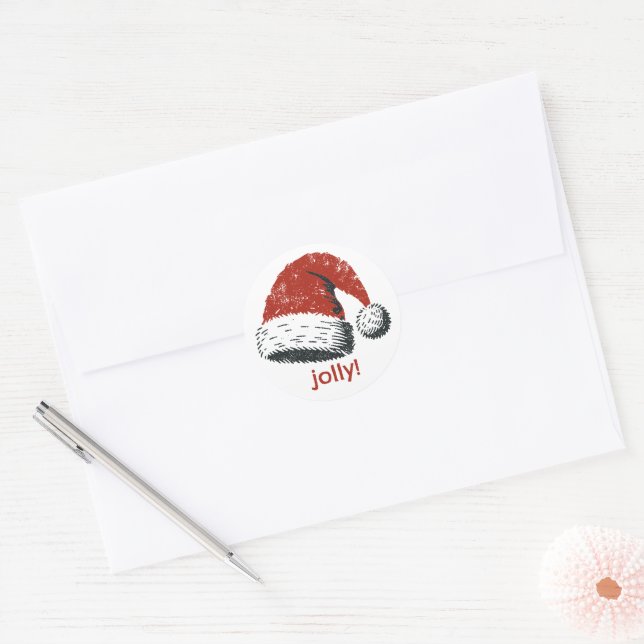 Santa Hat Jolly Classic Round Sticker (Envelope)