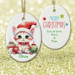 Santa Hat Kitten Kids Ceramic Ornament