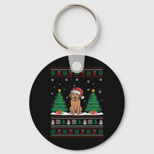 Santa Hat Labrador Dog Christmas Tree Lights Ugly Key Ring