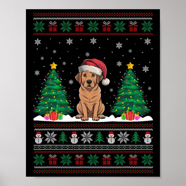 Santa Hat Labrador Dog Christmas Tree Lights Ugly  Poster (Front)