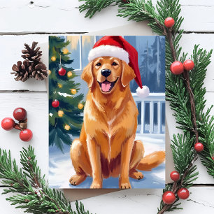 Santa Hat Labrador   Merry Christmas Dog Painting Holiday Card