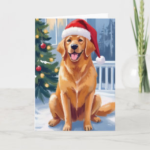 Santa Hat Labrador   Merry Christmas Dog Painting Holiday Card