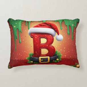 Santa Hat Letter B Pine Christmas Decor 🎄 Decorative Cushion