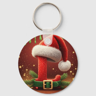 Santa Hat Letter L Christmas Key Ring