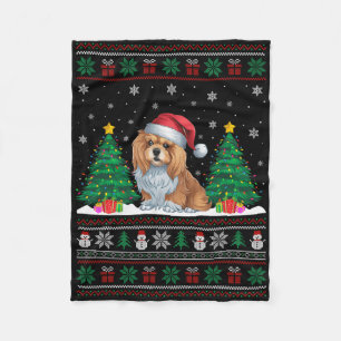 Santa Hat Lhasa Apso Dog Christmas Tree Lights Ugl Fleece Blanket