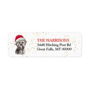 Santa Hat Lhasa Apso Dog Return Address Label