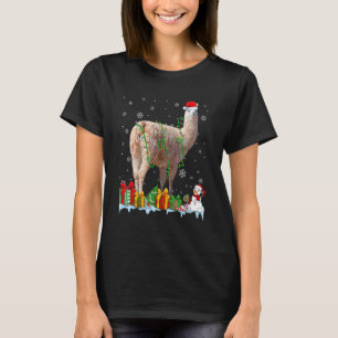 Santa Hat Llama Christmas Lights Animals T-Shirt