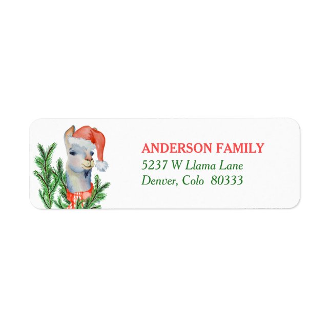 Santa Hat Llama Return Address Label (Front)
