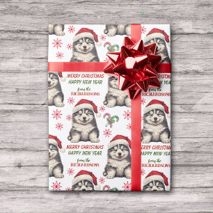 Santa Hat Malamute Puppy Dog Christmas Wrapping Paper