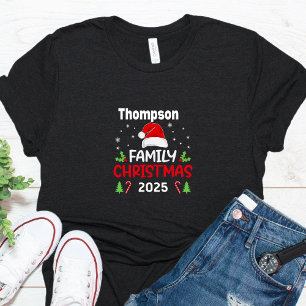 Santa Hat Matching Family Name Year Christmas T-Shirt