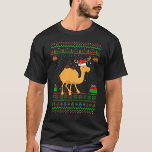 Santa Hat Matching Ugly Bactrian Camel Christmas T-Shirt