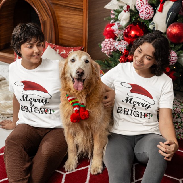 Santa Hat Merry & Bright Christmas Women's T-Shirt (Santa Hat Merry & Bright Christmas Women's T-Shirt)