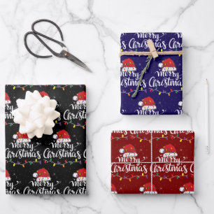 Santa Hat Merry Christmas Lights Xmas Family Gift Wrapping Paper Sheet