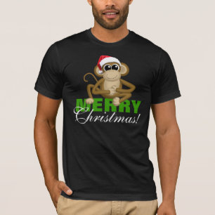 Santa Hat Monkey - "Merry Christmas" Black Shirt