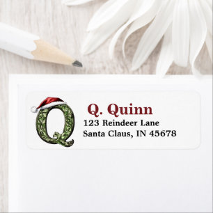 Santa Hat Monogram Return Address Label