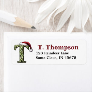 Santa Hat Monogram Return Address Label