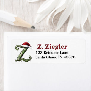 Santa Hat Monogram Return Address Label